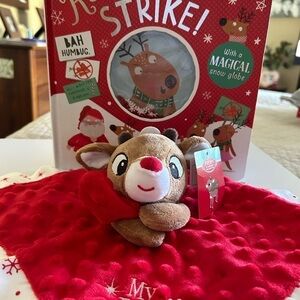MY FIRST RUDOLPH Snuggle Security Blanket & Reindeer on Strike Book / BRAND NEW